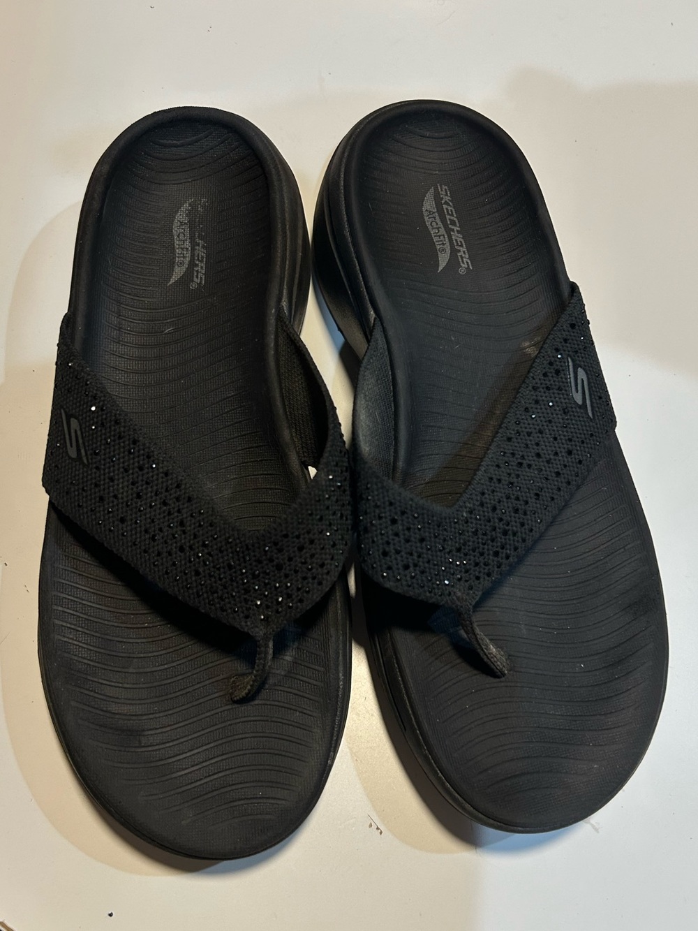 Skechers Black Sparkle Comfort Flip Flops